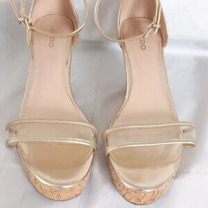 Aldo Gold Ankle Strap Platform Wedge Sandals Open Toe Women 8.5